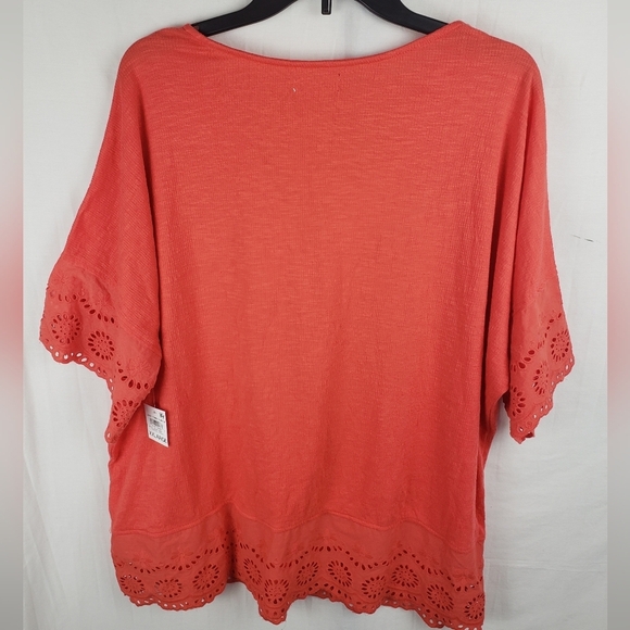 NWT Style & Co Women's Orange Vneck Shirt W/ Eyelit Bottom Sz XXL - Picture 3 of 7